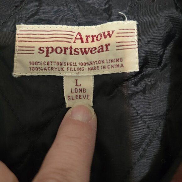 Vintage 70s Arrow Quilted Flannel Shirt L Black Red Plaid Pockets Chore Retro - Picture 2 of 6